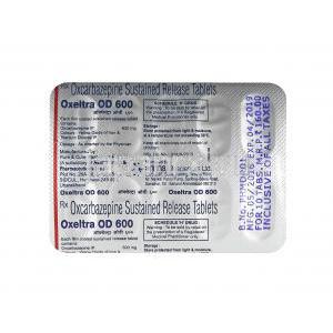 オクセルトラ (オクスカルバゼピン) 600mg (口腔内崩壊錠) 錠剤裏面