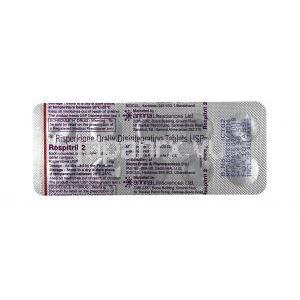 ロスピトリル (リスペリドン) 2mg 錠剤裏面