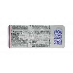 ロスピトリル (リスペリドン) 3mg 錠剤裏面