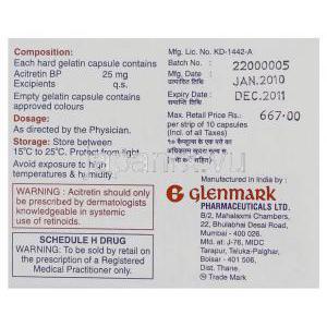 アシトレチン（ソリアタンジェネリック）, Aceret  25mg 錠 (Gracewell) 箱裏面