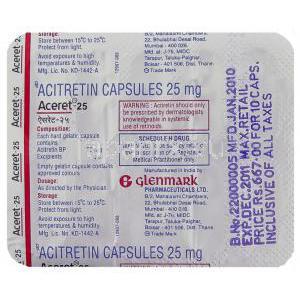 アシトレチン（ソリアタンジェネリック）, Aceret  25mg 錠 (Gracewell) 包装裏面