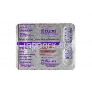 メトフィル G (グリメピリド/ メトホルミン) 1mg 錠剤裏面