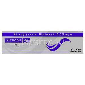 ニトロジェシック Nitrogesic, ニトログリセリン 0.2% 30gm 軟膏 (Troikaa) 箱