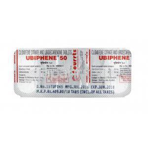 ユビフェン (クロミフェン/ コエンザイムQ10) 50mg-50mg　錠剤裏面