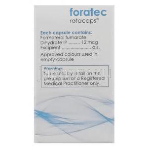 フマル酸ホルモテロール, Foratec, 12mcg 吸入剤 (Cipla) 成分