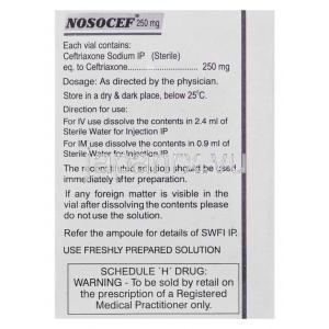 ノスコセフ Nosocef, ロセフィン ジェネリック, セフトリアキソンナトリウム 250mg 注射 (Wockhardt) 成分
