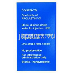 プロラスチン-C,α1-プロテイナーゼ阻害剤(ヒト),1000mg,箱側面,内容情報