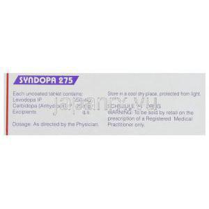 シンンドーパ Syndoopa , レボドパ・カルビドパ・配合250mg/25mg 錠 (Sun Phrma) 成分