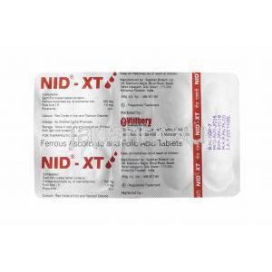 ニッド XT (アスコルビン酸第一鉄/ 葉酸) 錠剤裏面