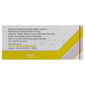 ベタヒスチン （メリスロン ジェネリック）, Zevert, 8MG 錠 (Intas) 成分・製造元情報