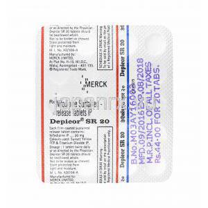 デピコー (ニフェジピン) 20mg 錠剤裏面