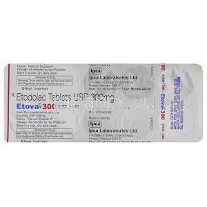 エトドラク （オステラック / ハイペン ジェネリック）,  Eleva 400MG 錠 (IPCA) 包装裏面