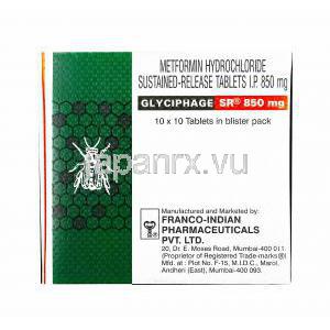グリシフェージ, メトホルミン  850mg 錠 (Franco-Indian) 箱