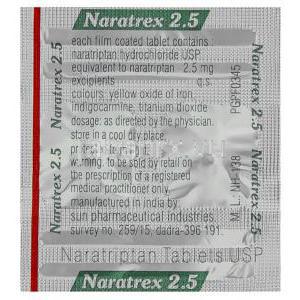 ナラトリプタン （アマージ  ジェネリック）, Naratrex, 2.5mg 錠 (Sun Pharma) 包装