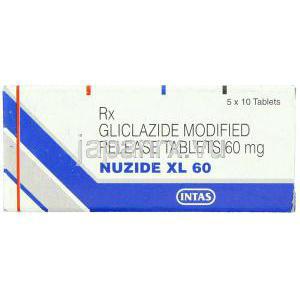 グリクラジド（グリミクロンジェネリック）, Nuzide XL,  グリクラジド 60mg 錠 (Intas) 箱