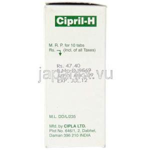 リシノプリル / ヒドロクロロチアジド配合, Cipril-H, 5mg/12.5mg 錠 (Cipla) 製造者情報