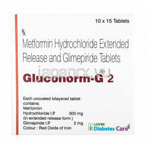 グルコノーム G (グリメピリド/ メトホルミン) 2mg 箱