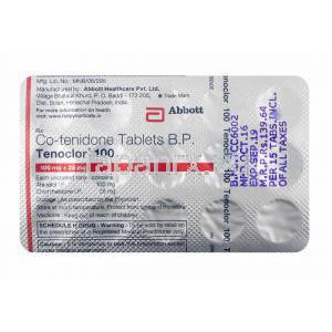 テノクロール (アテノロール/ クロルタリドン) 100mg 錠剤裏面