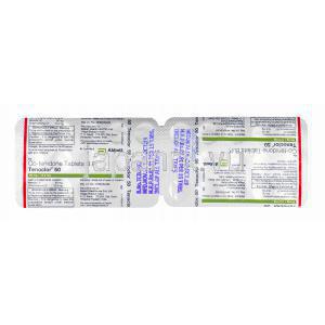 テノクロール (アテノロール/ クロルタリドン) 50mg 錠剤裏面