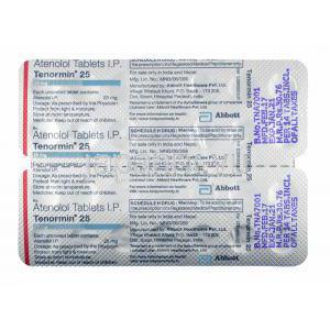 テノーミン50,　アテノロール 25mg　錠剤裏面