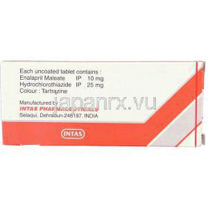 マイレン酸エナラプリル / ヒドロクロロチアジド配合 （Generic  Vaseretic）, Enapril-HT, 10mg/ 25mg 錠 (Intas) 製造者