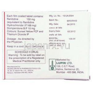 ラチニジン / ドンペリドン, Helkoss-D,  150MG / 10MG 錠 (Lupin) 製造者情報