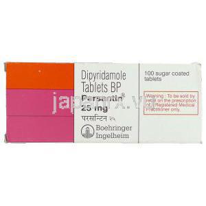 ジピリダモール （ペルサンチン ジェネリック）,   25 mg 錠 (Cadila) 箱