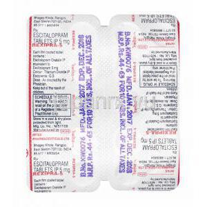 レキシプラ (エスシタロプラム) 5mg 錠剤裏面