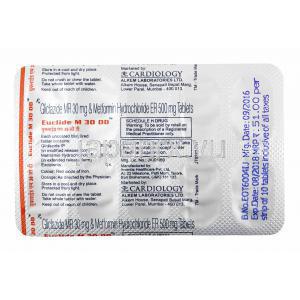 ユークリッド M, グリクラジド/メトホルミン配合,　30mg　錠剤シート裏面