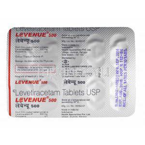 レベニュー (レベチラセタム) 500mg 錠剤裏面