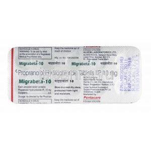 マイグラベータ (プロプラノロール) 10mg 錠剤裏面