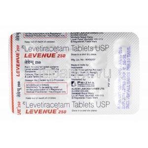 レベニュー (レベチラセタム) 250mg 錠剤裏面