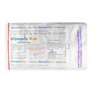 オリンプリックス M (メトホルミン/ テネリグリプチン) 500mg 錠剤裏面