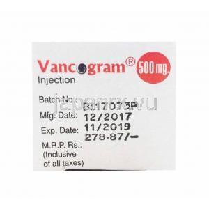 バンコマイシン注射, 200mg, 箱底面情報