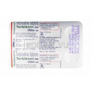 テルビケム (テルビナフィン) 250mg 錠剤裏面