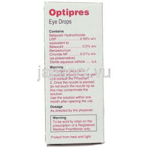 ベタキソロール(ベトプティックジェネリック), Optipres, 0.5% 5ml 点眼薬 (Cipla) ) 箱