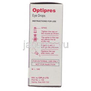 ベタキソロール(ベトプティックジェネリック), Optipres, 0.5% 5ml 点眼薬 (Cipla) ) 使用注意書