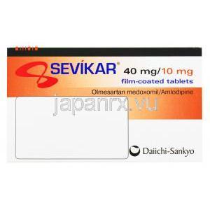 セビカー, オルメサルタン40mg／アムロジピン10mg,28錠,製造元：第一三共, 箱裏面