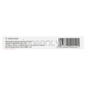 セビカー, オルメサルタン40mg／アムロジピン10mg,28錠,製造元：第一三共, 箱側面