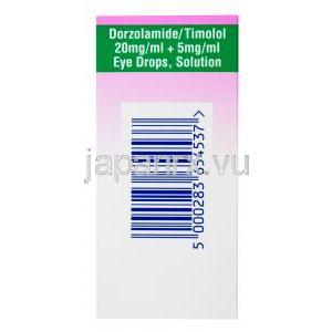 ドルゾラミド20mg/ml＆チモロール5mg/ml　配合点眼薬, 製造元：ゼンティバ,箱側面