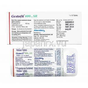 ゲストフィット (プロゲステロン) 400mg 製造元、錠剤裏面