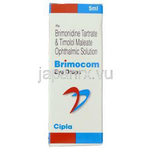 ブリモニジン酒石酸塩/チモロールマレイン酸塩, Brimocom, 2mg / 5mg 点眼液(Cipla) 箱