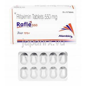 ラフル (リファキシミン) 550mg 箱、錠剤