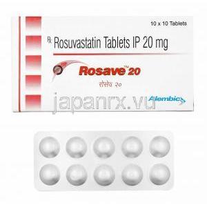 ロセーブ (ロスバスタチン) 20mg 箱、錠剤