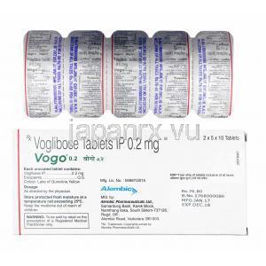 ボゴ (ボグリボース) 0.2mg 製造元、錠剤裏面