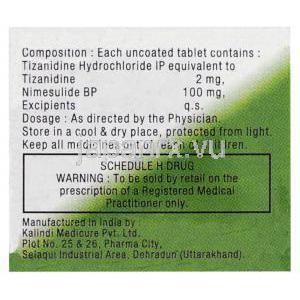 ニメスリド/ チザニジン 100MG/ 2MG 錠 (Unichem) 成分