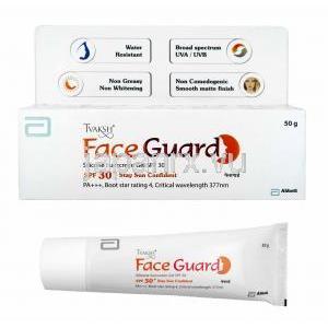フェイスガード シリコン日焼け止めジェル SPF 30 50g 箱、チューブ