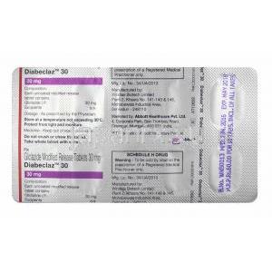 ディアベクラズ MR (グリクラジド) 30mg 錠剤裏面