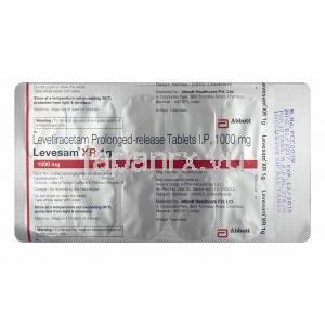 レベサム XR (レベチラセタム) 1000mg 錠剤裏面
