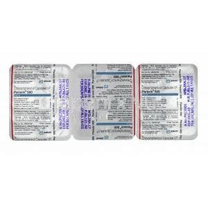 パラキシン (クロラムフェニコール) 500mg カプセル裏面